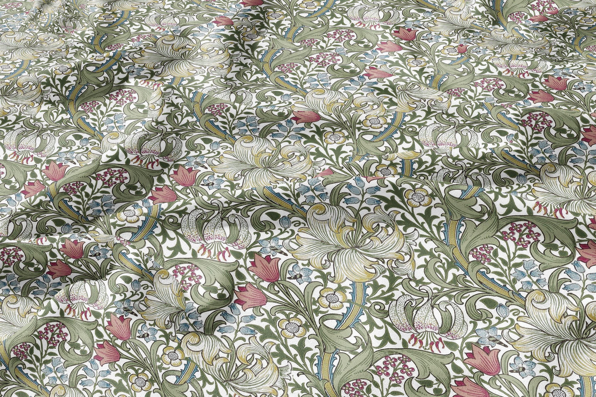 100% LINEN fabric - William Morris Golden lily green - British Victorian flax - sewing upholstery home decor or clothing 3809