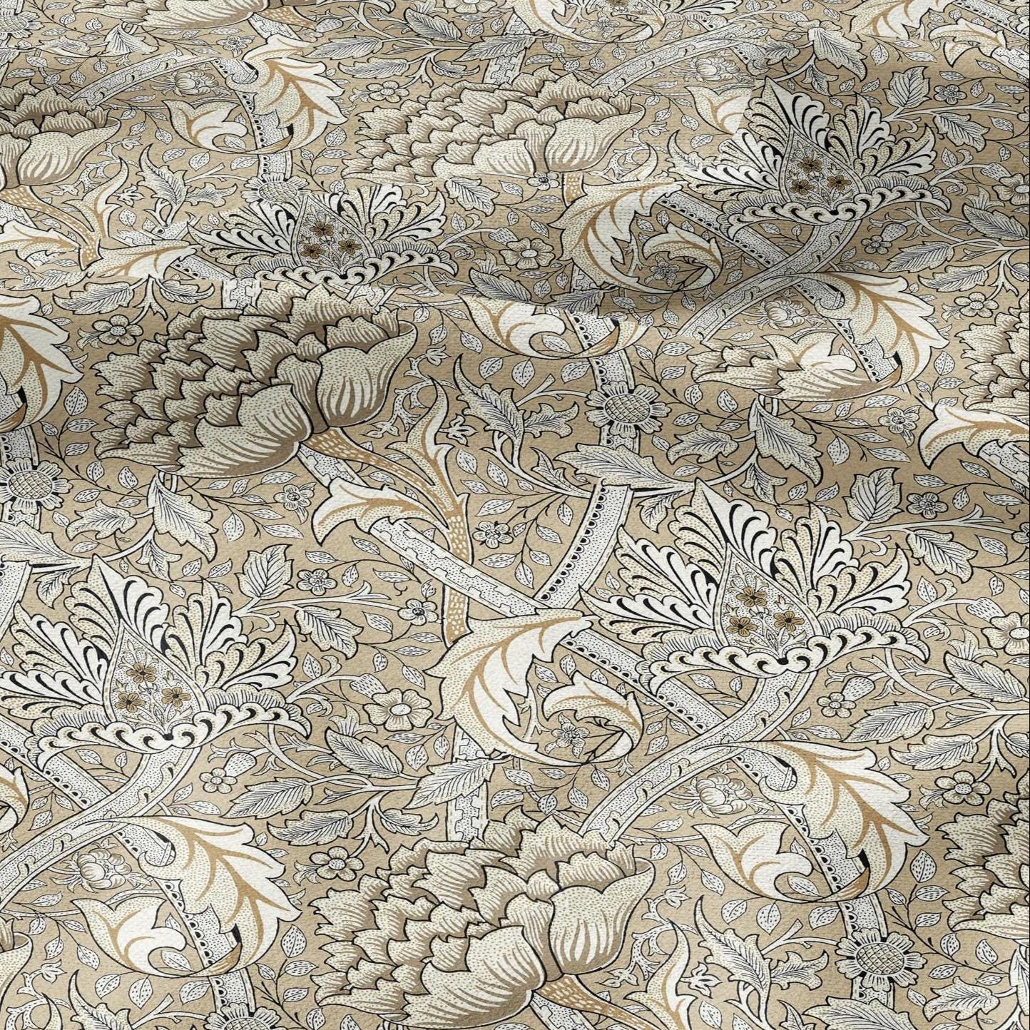 William Morris Windrush beige print on 100% LINEN - Victorian Art crafts linen Fabric - botanical Historical upholstery home textile