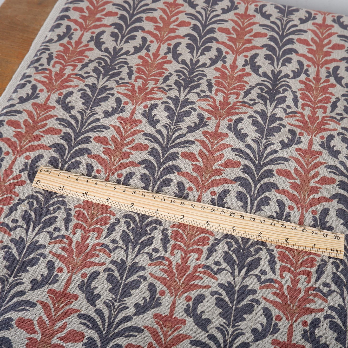 100% LINEN Fabric block print on oatmeal linen - linen fabric floral upholstery dress making curtains home textile