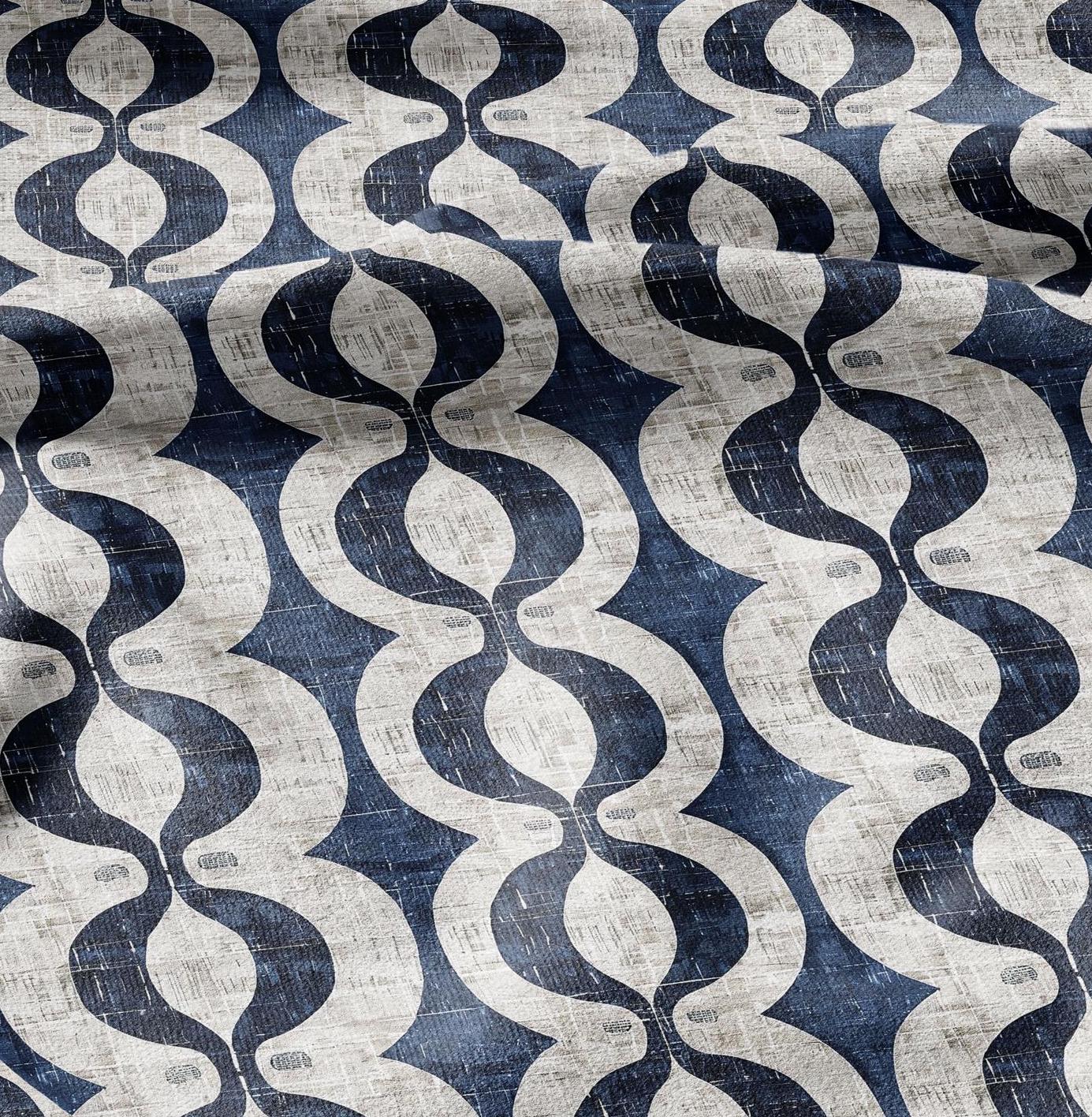 100% LINEN Fabric stripe squirl print linen - blue linen botanical fabric for upholstery home decor dress making