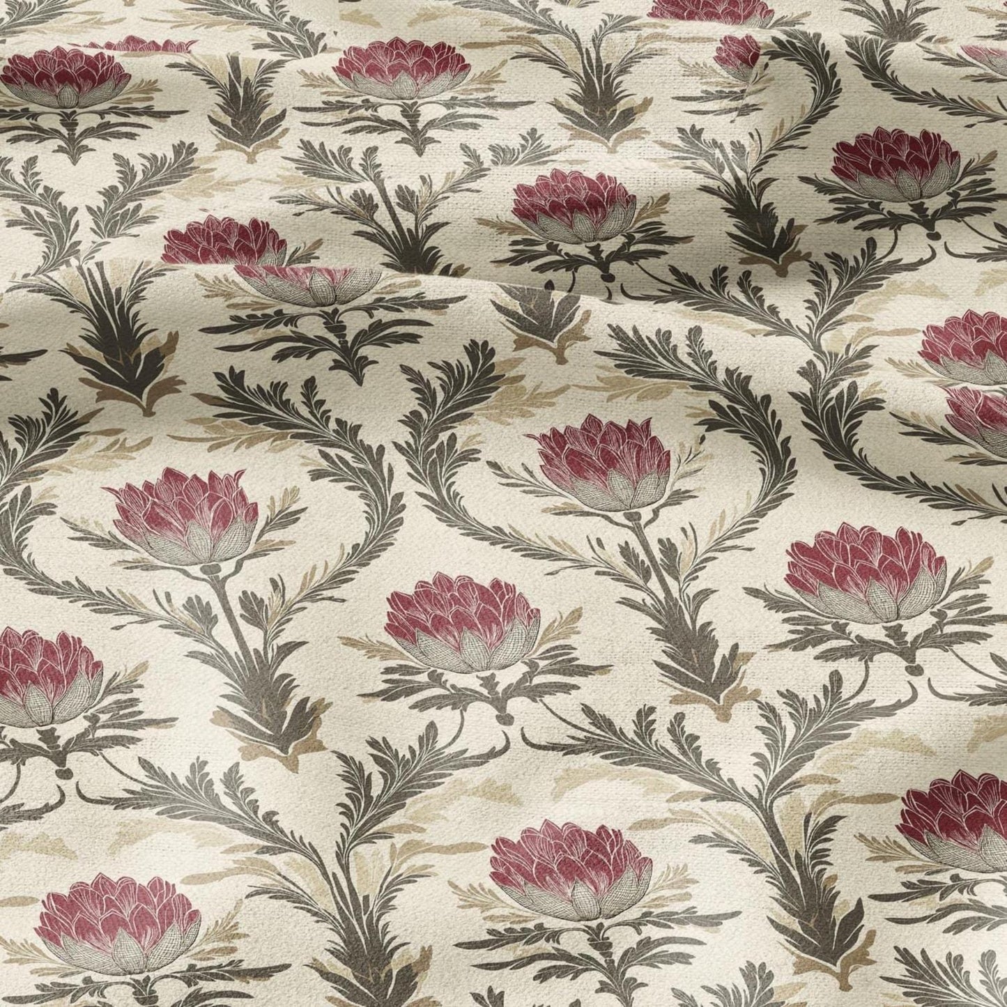 100% LINEN Fabric block print - , oatmeal natur linen fabric with blue floral print, heavy linen fabric for upholstery home decor 2014