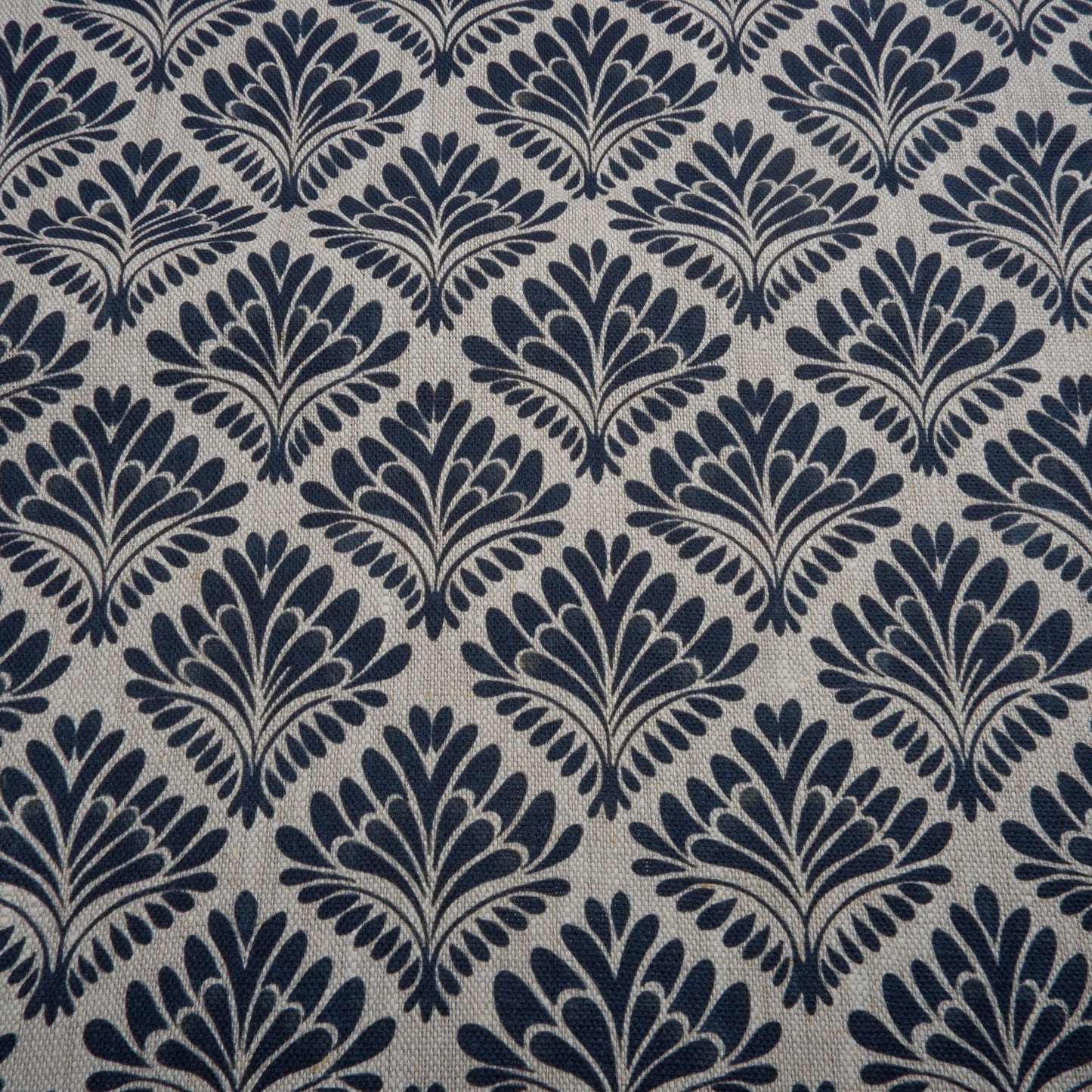 100% LINEN Fabric block print on oatmeal, linen fabric with blue indigo floral print, heavy linen fabric for upholstery home decor clothing