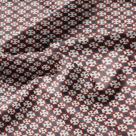 100% LINEN Fabric block Cross Fabric - indigo blue red X print on white - heavy linen fabric for upholstery home decor 2588