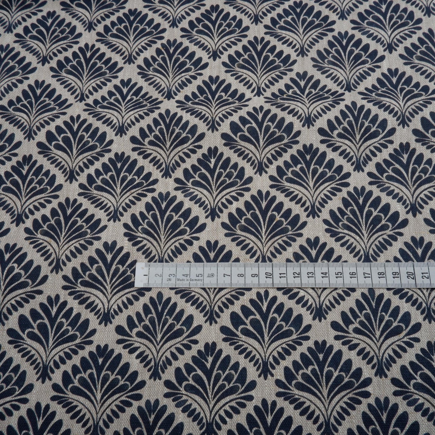 100% LINEN Fabric block print on oatmeal, linen fabric with blue indigo floral print, heavy linen fabric for upholstery home decor clothing