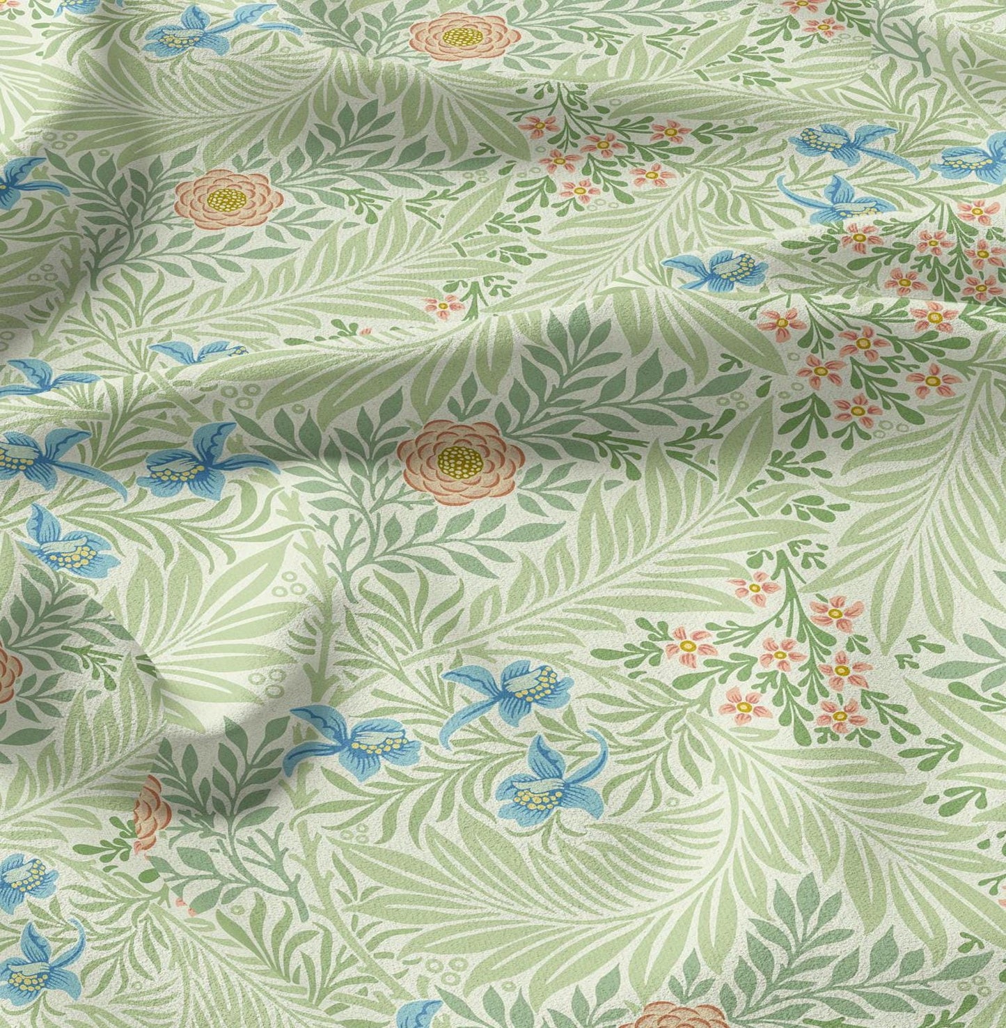 William Morris Lakspur print 100% LINEN, Victorian Art and crafts linen Fabric, Linen fabric botanical Historical upholstery home textile
