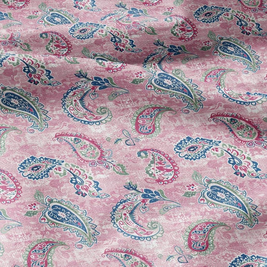 100% linen Vintage Pale pink Paisley Print fabric for Curtain Upholstery Cushion - Vintage Indian block print fabric for dress making sewing