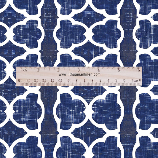 100% LINEN Fabric Indigo blue abstract print - blue linen Arabesque fabric for upholstery home decor dress making