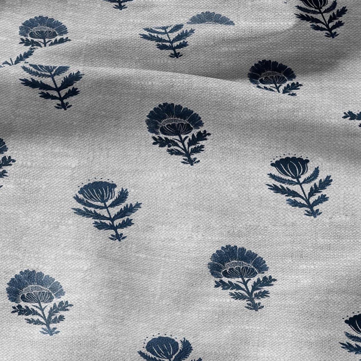 100% LINEN Fabric blue flower - indian floral block print on oatmeal linen for home decor sewing dress clothing 2916 100% LINEN Fabric blue flower - indian floral block print on oatmeal linen for home decor sewing dress clothing 2916