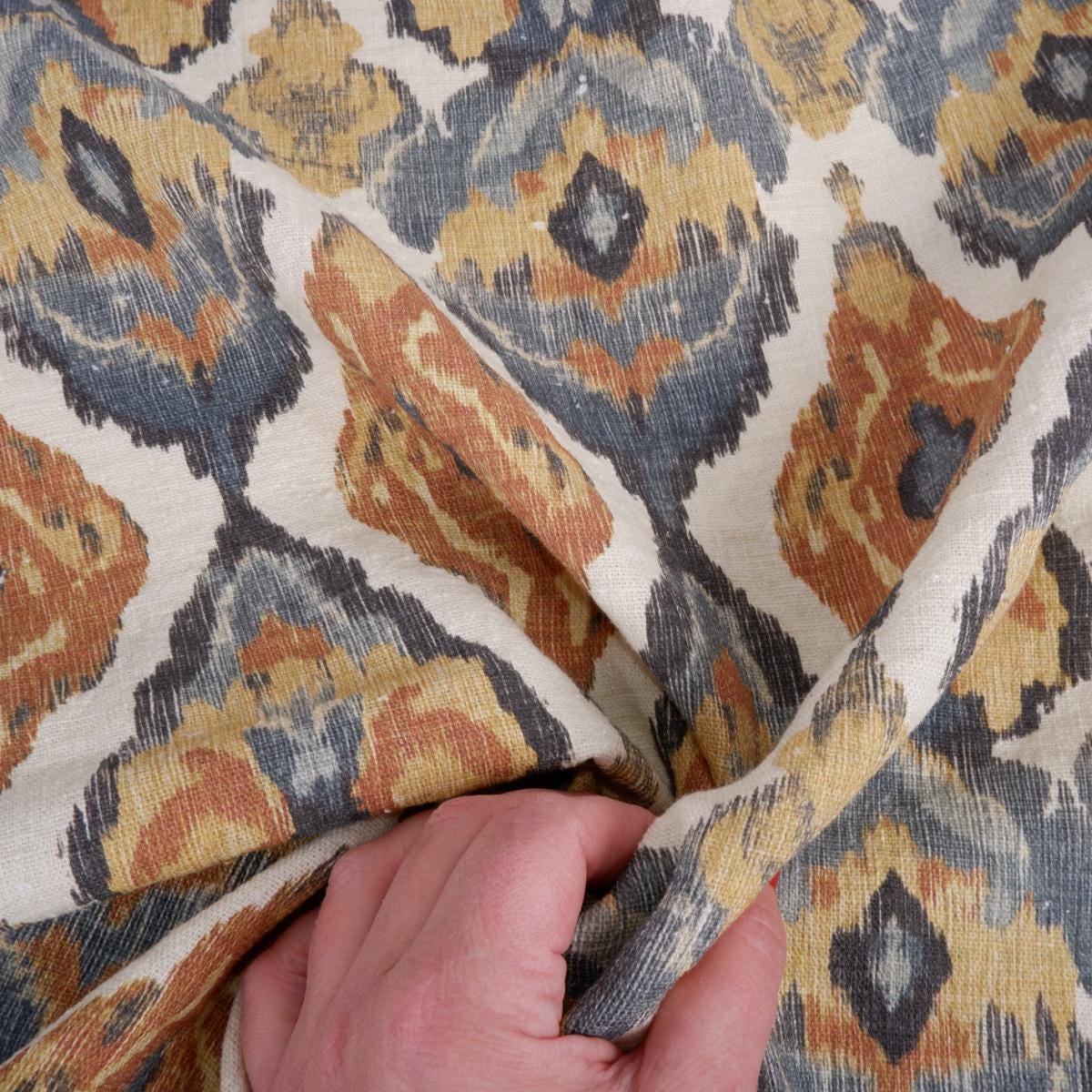 100% LINEN Fabric Abstract Ikat mustard WabiSabi , yellow ikat print on linen japandi wabi sabi linen print
