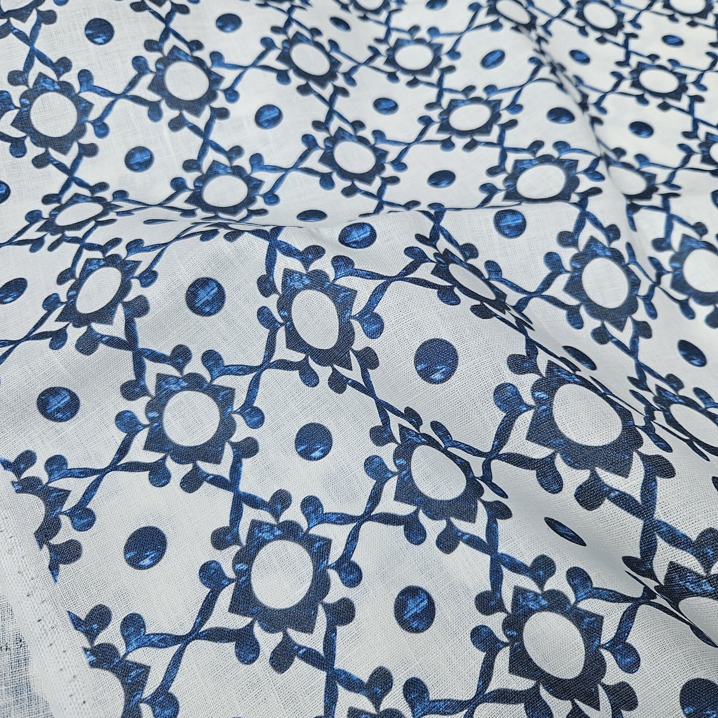100% LINEN Fabric block print indigo blue on white - linen fabric with blue floral print heavy linen fabric for upholstery home decor