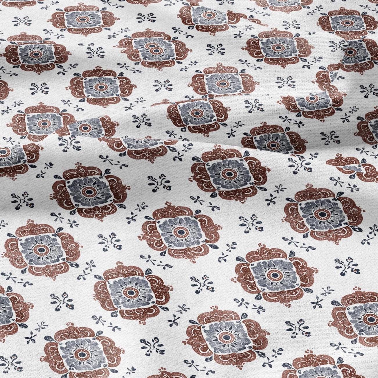 100% LINEN Fabric Flower block print - mustard yellow Indian floral linen heavy for upholstery home decor - medium for dress making 2795