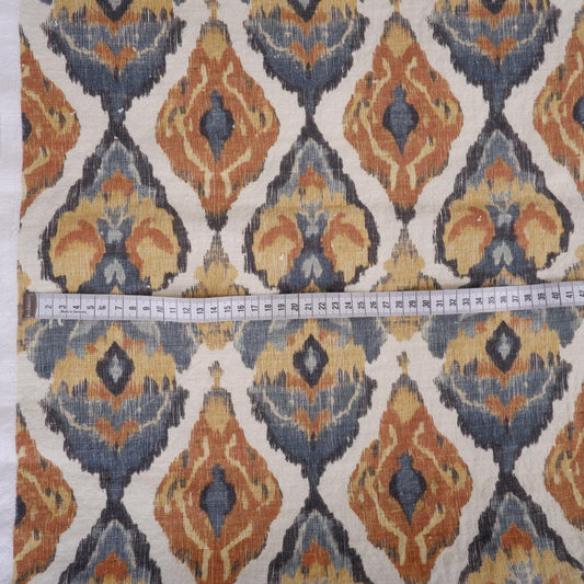 100% LINEN Fabric Abstract Ikat mustard WabiSabi , yellow ikat print on linen japandi wabi sabi linen print