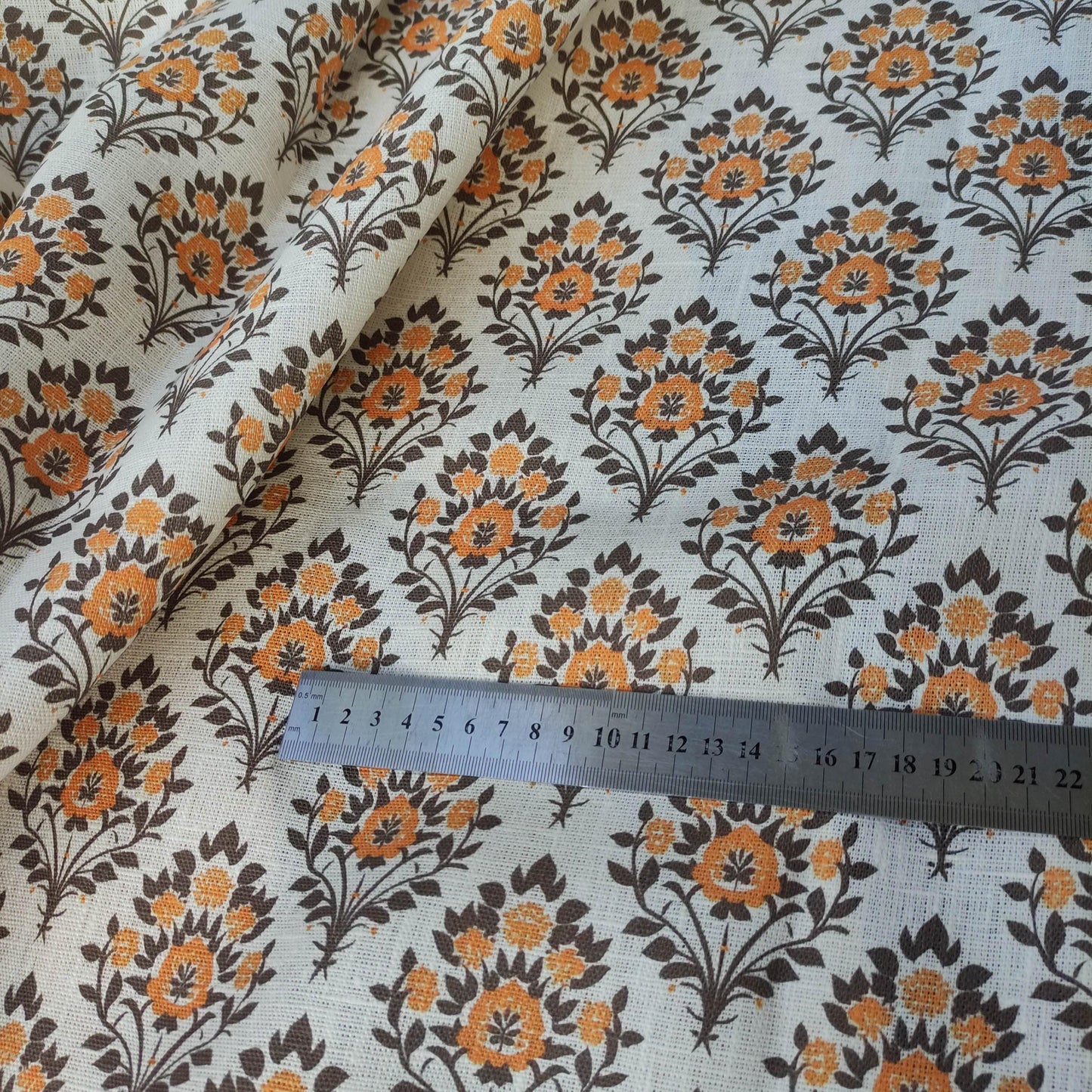 100% LINEN Fabric Floral block print mustard, heavy linen fabric with botanical print for upholstery home decor curtains cushions
