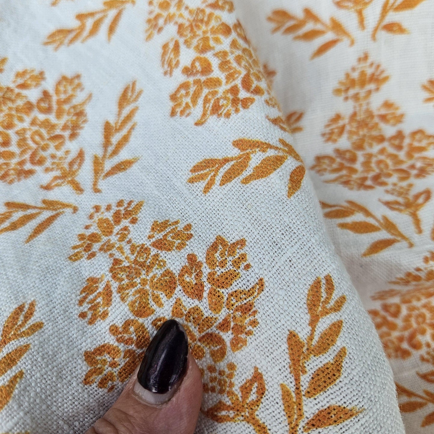 100% LINEN Fabric block print mustard yellow on white - heavy linen fabric for upholstery home decor or medium for clothing 2183