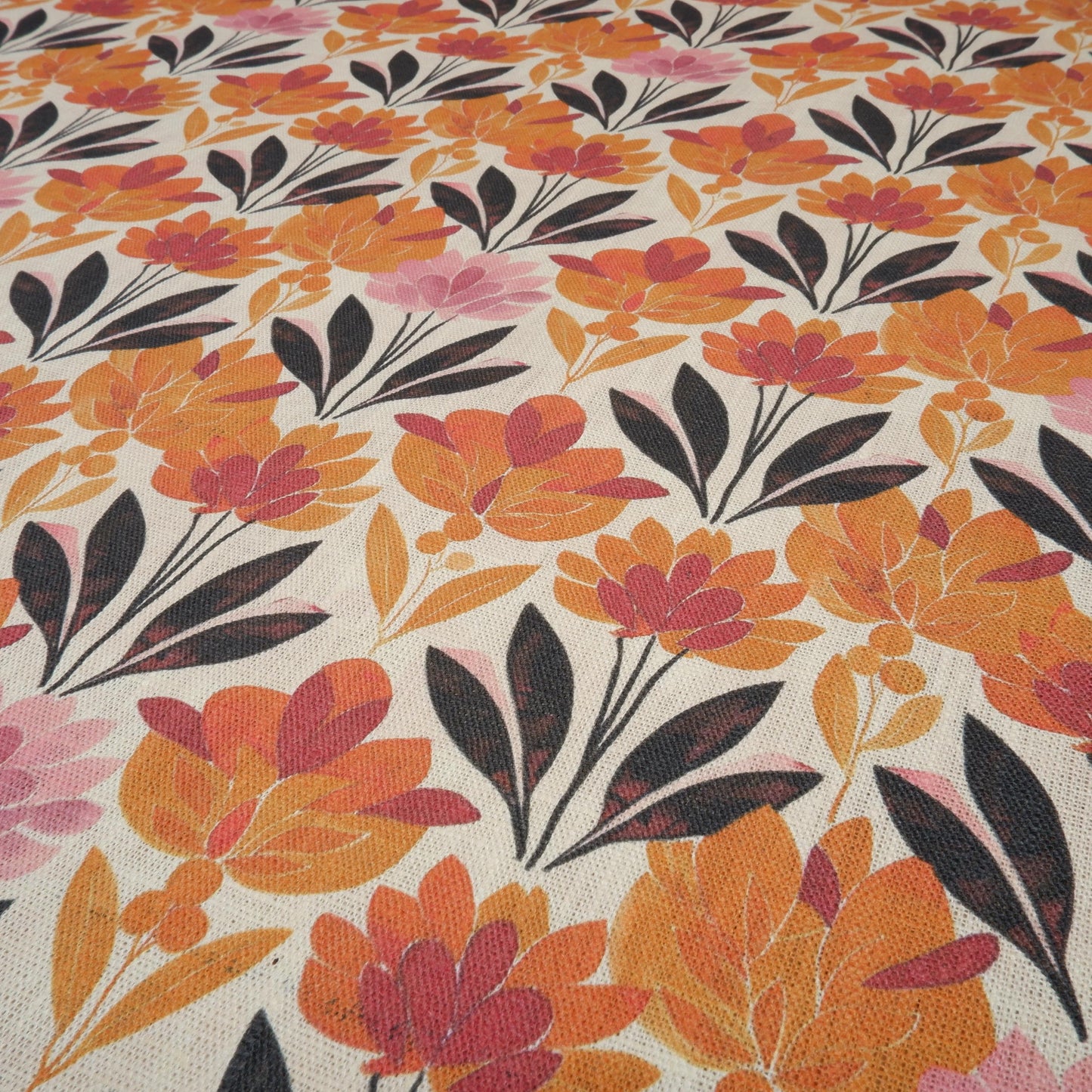 100% LINEN Fabric retro pattern on linen fabric - floral botanical orang heavy linen fabric for upholstery home decor clothing