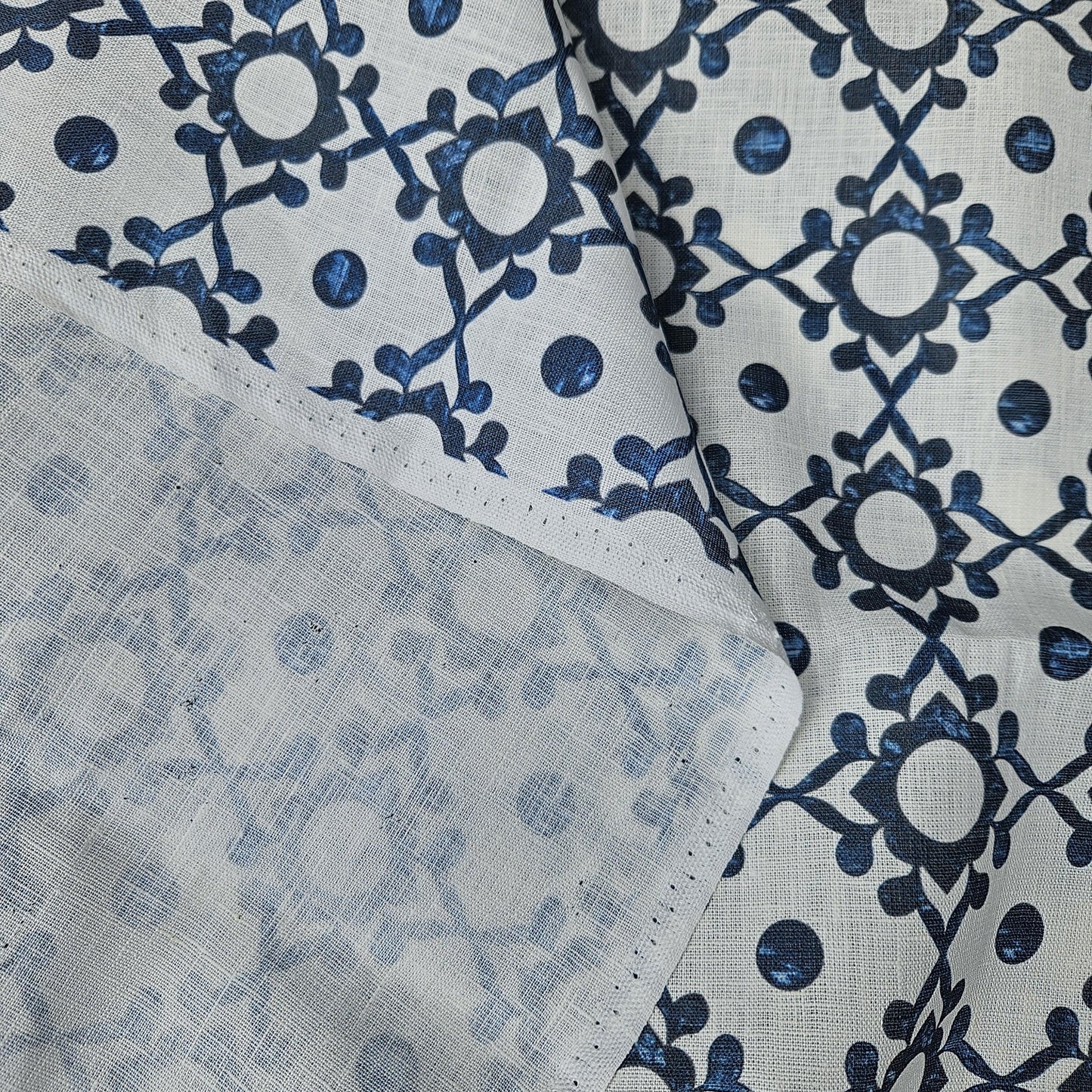 100% LINEN Fabric block print indigo blue on white - linen fabric with blue floral print heavy linen fabric for upholstery home decor