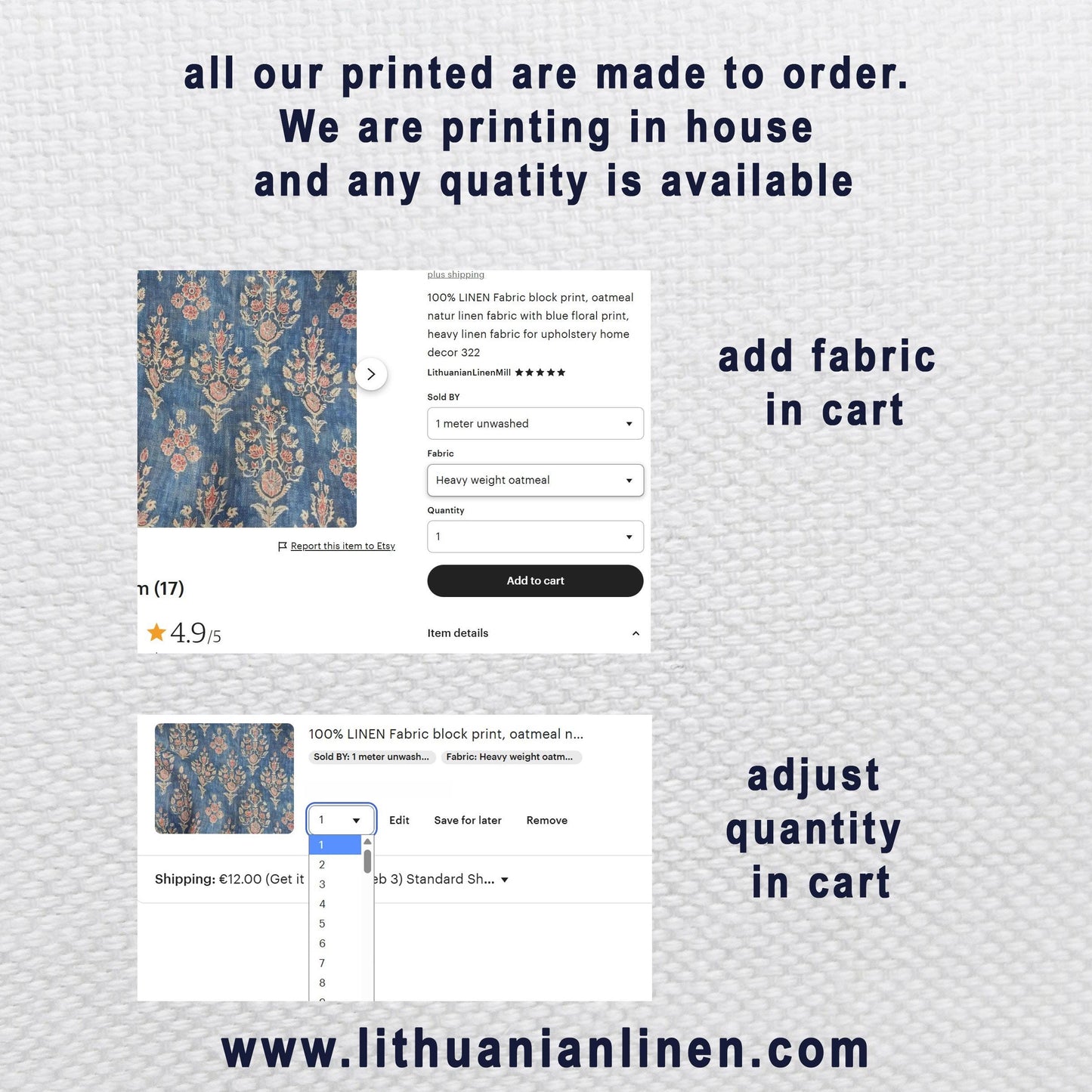 100% LINEN Fabric indigo blue print - Shibori abstract squares - upholstery curtains dress making 2975