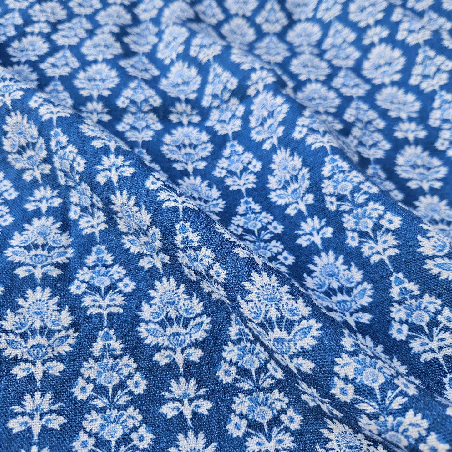 100% LINEN Fabric blue block print - linen abstract fabric for upholstery home decor dress making 2587