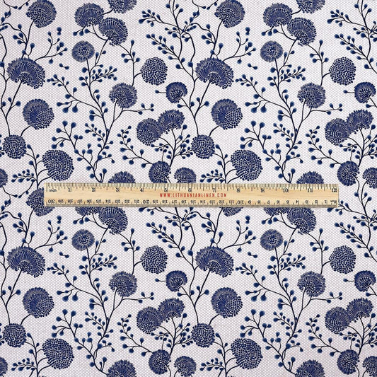 100% LINEN Fabric UPHOLSTERY 12oz - block print indigo blue flowers - Floral Modern Vintage upholstery 2304