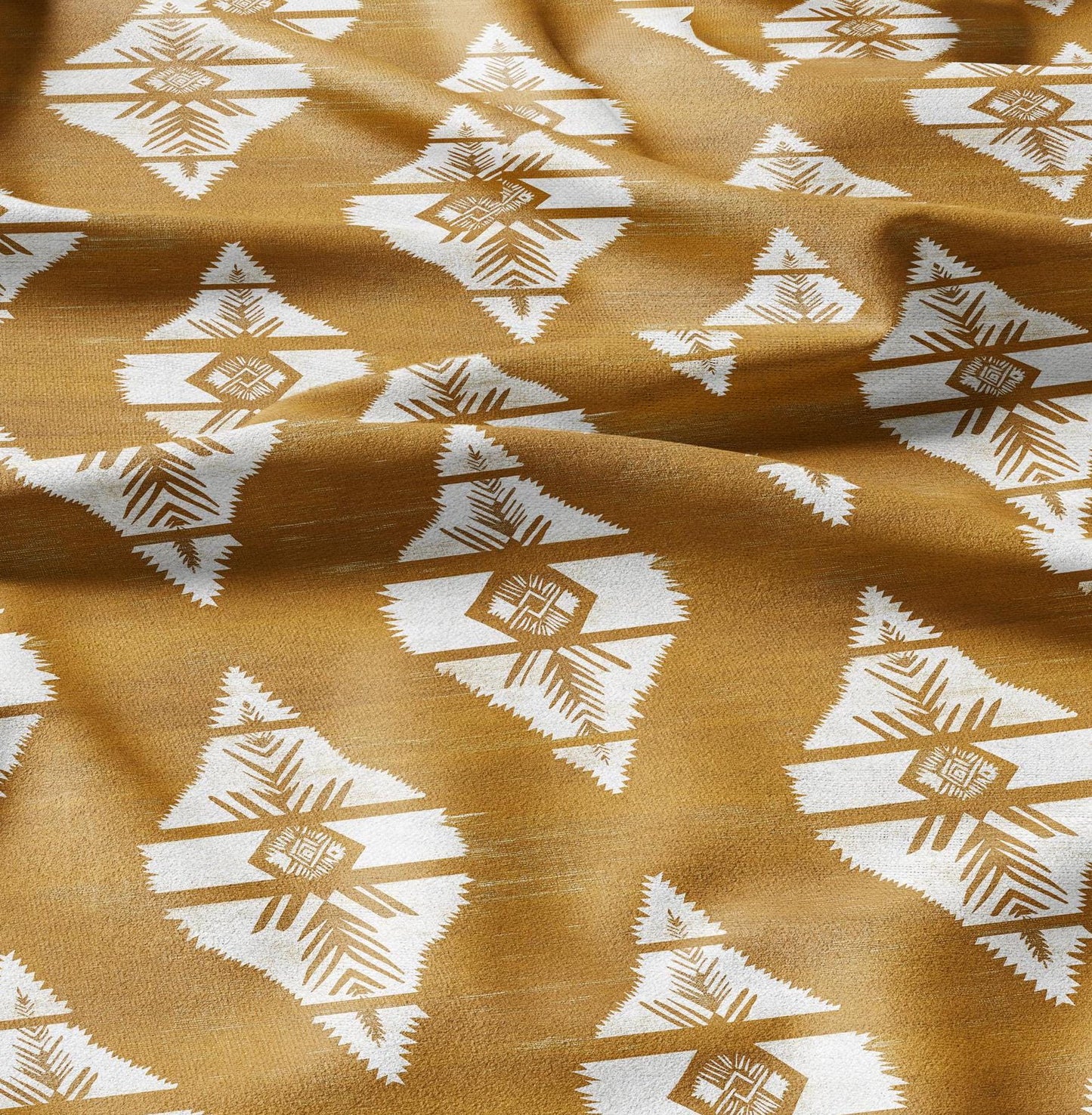 100% LINEN Fabric Mustard Mudcloth - Geometric Aztec Rhomb Fabric - Mustard Southwest Tribal Linen Fabric for upholstery dress making