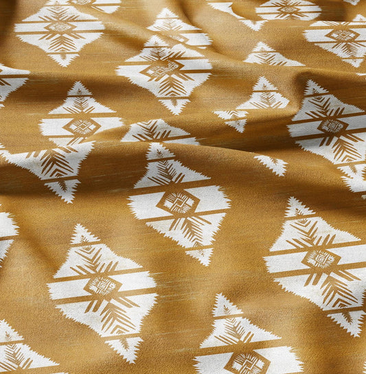 100% LINEN Fabric Mustard Mudcloth - Geometric Aztec Rhomb Fabric - Mustard Southwest Tribal Linen Fabric for upholstery dress making