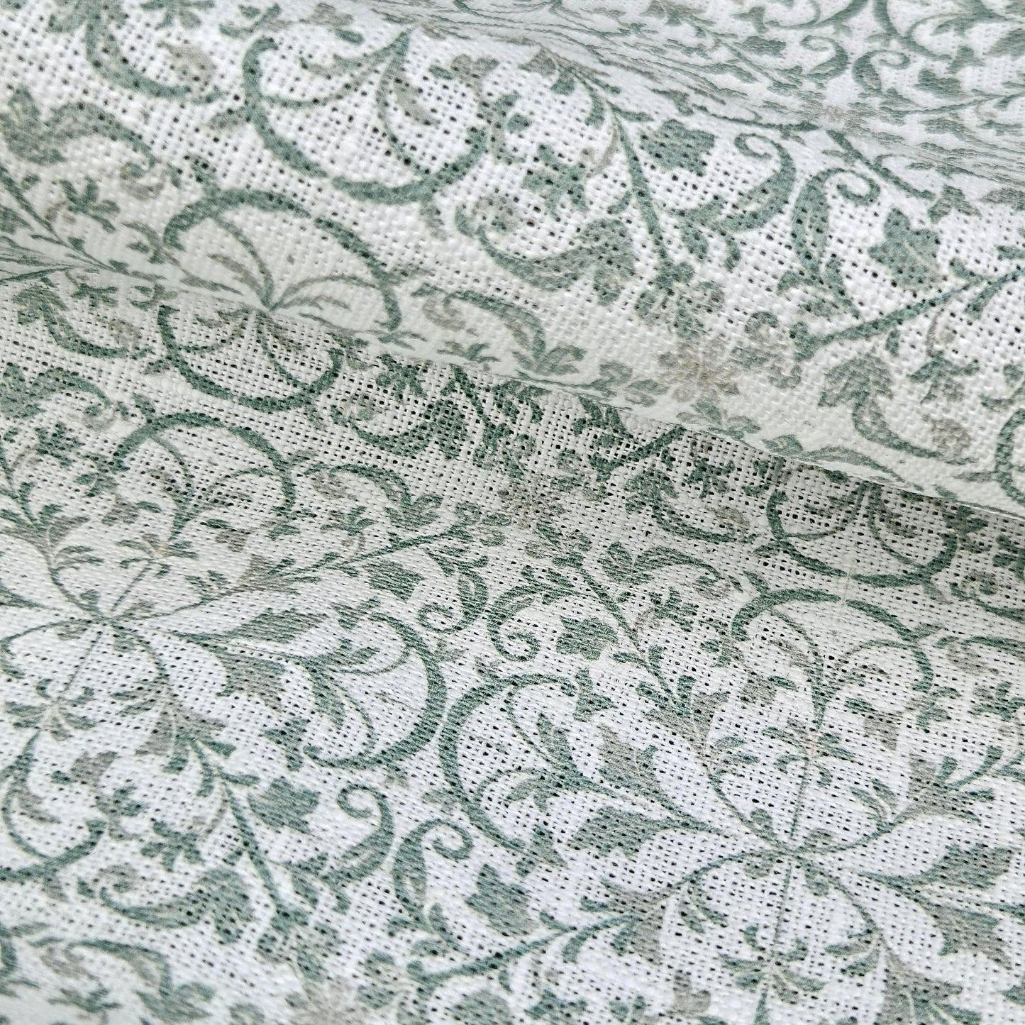 100% LINEN Fabric block print sage green on white - heavy linen fabric for upholstery home decor or medium for clothing 2559