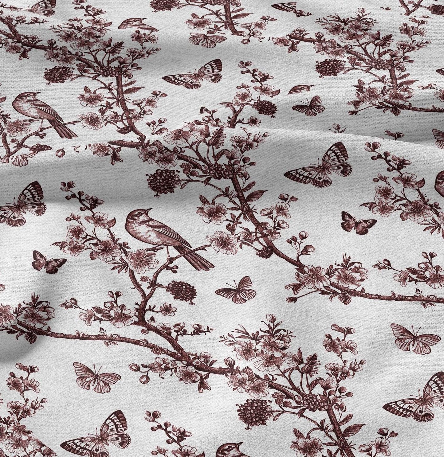 100% LINEN Fabric Floral toile de jouy red print - linen fabric with botanical print - linen fabric for upholstery home decor curtains