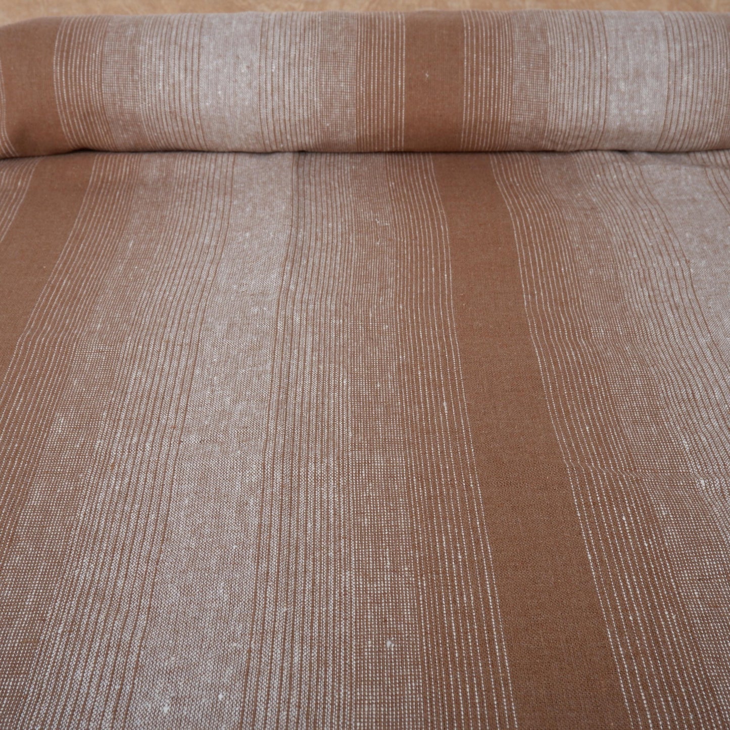Premium Linen striped Fabric in brown beige white | Medium weight multicolor stripes OMBRE Stripe for clothing home textile