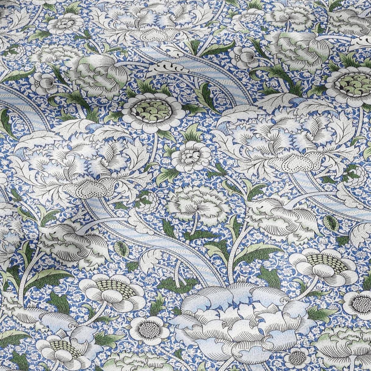William Morris Wandle blue print on 100% LINEN - Victorian Art crafts linen Fabric - botanical Historical upholstery home textile
