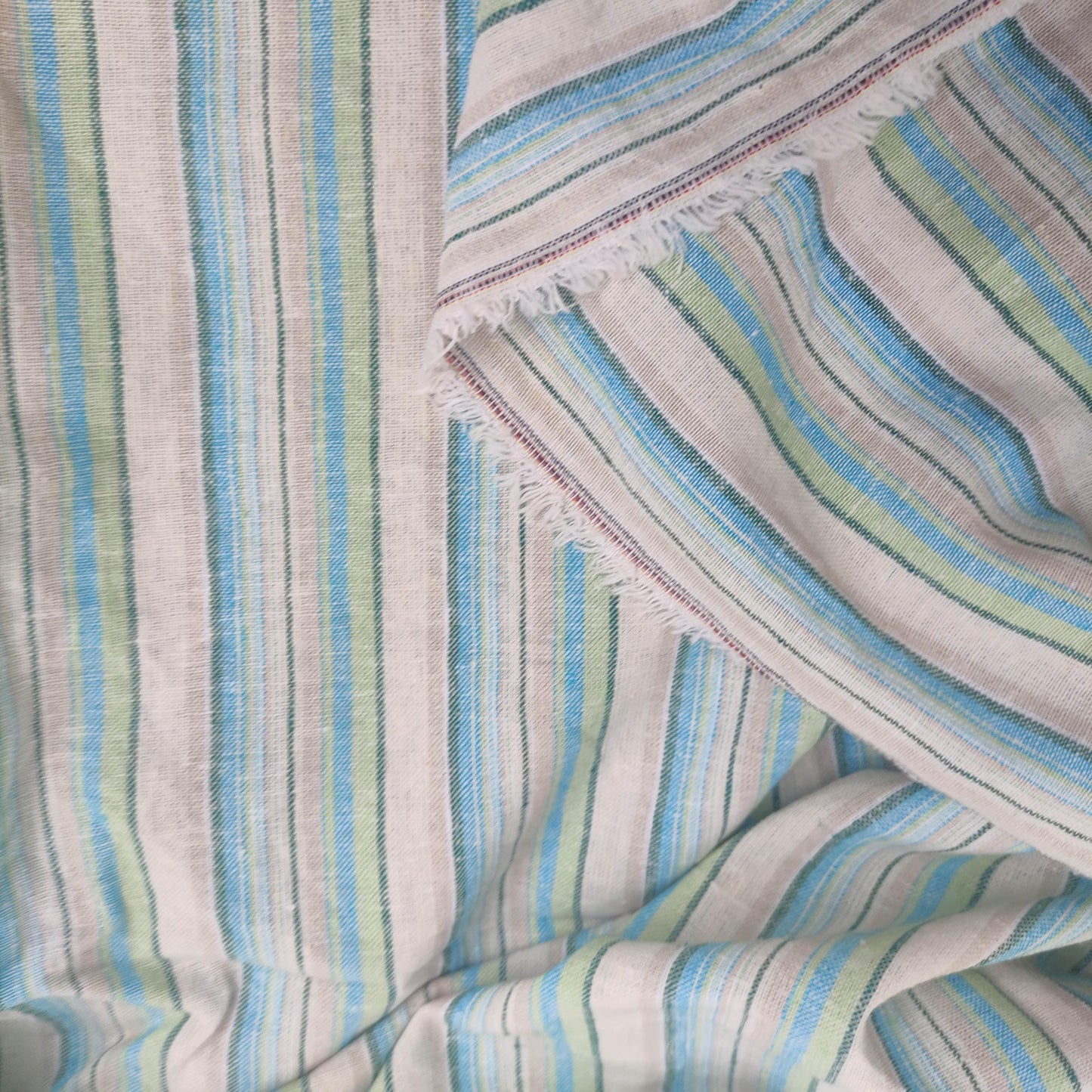 Premium Linen Fabric Santorini striped green | Midweight multicolor stripes green white | fabric for home textile curtains tablecloth T155