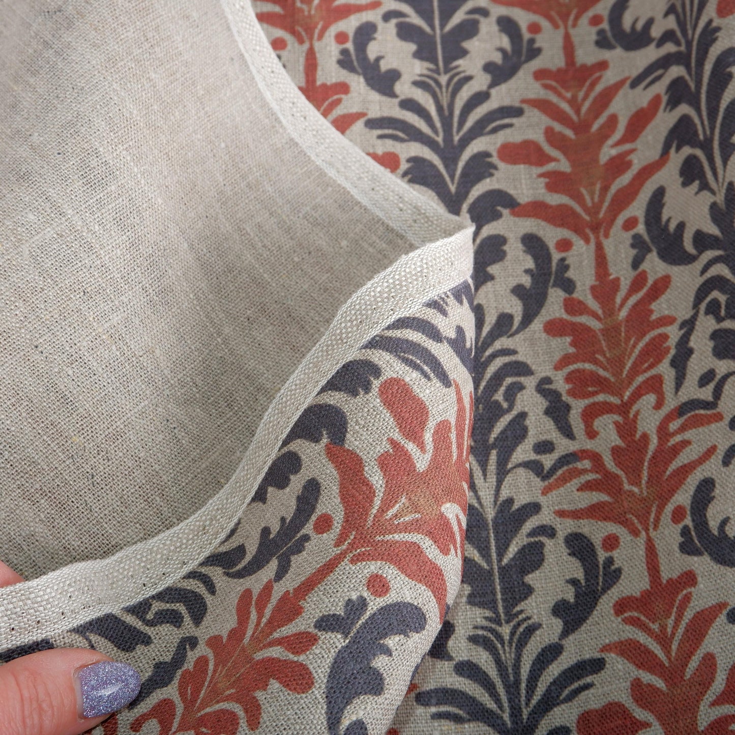 100% LINEN Fabric block print on oatmeal linen - linen fabric floral upholstery dress making curtains home textile