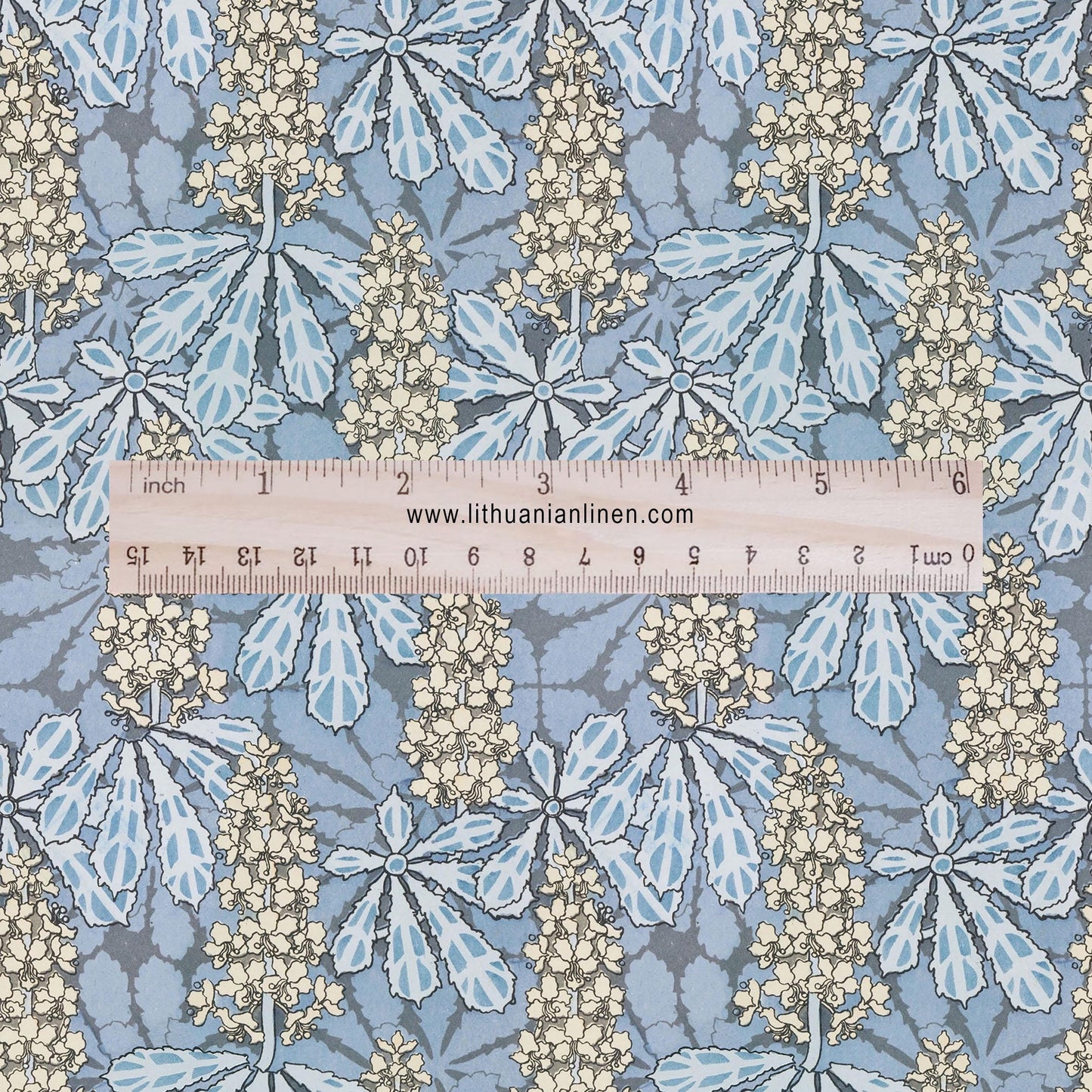 100% linen Art Nouveau Print fabric for Curtain Upholstery Cushion - Floral fabric Chestnut tree blue - fabric for dress making sewing