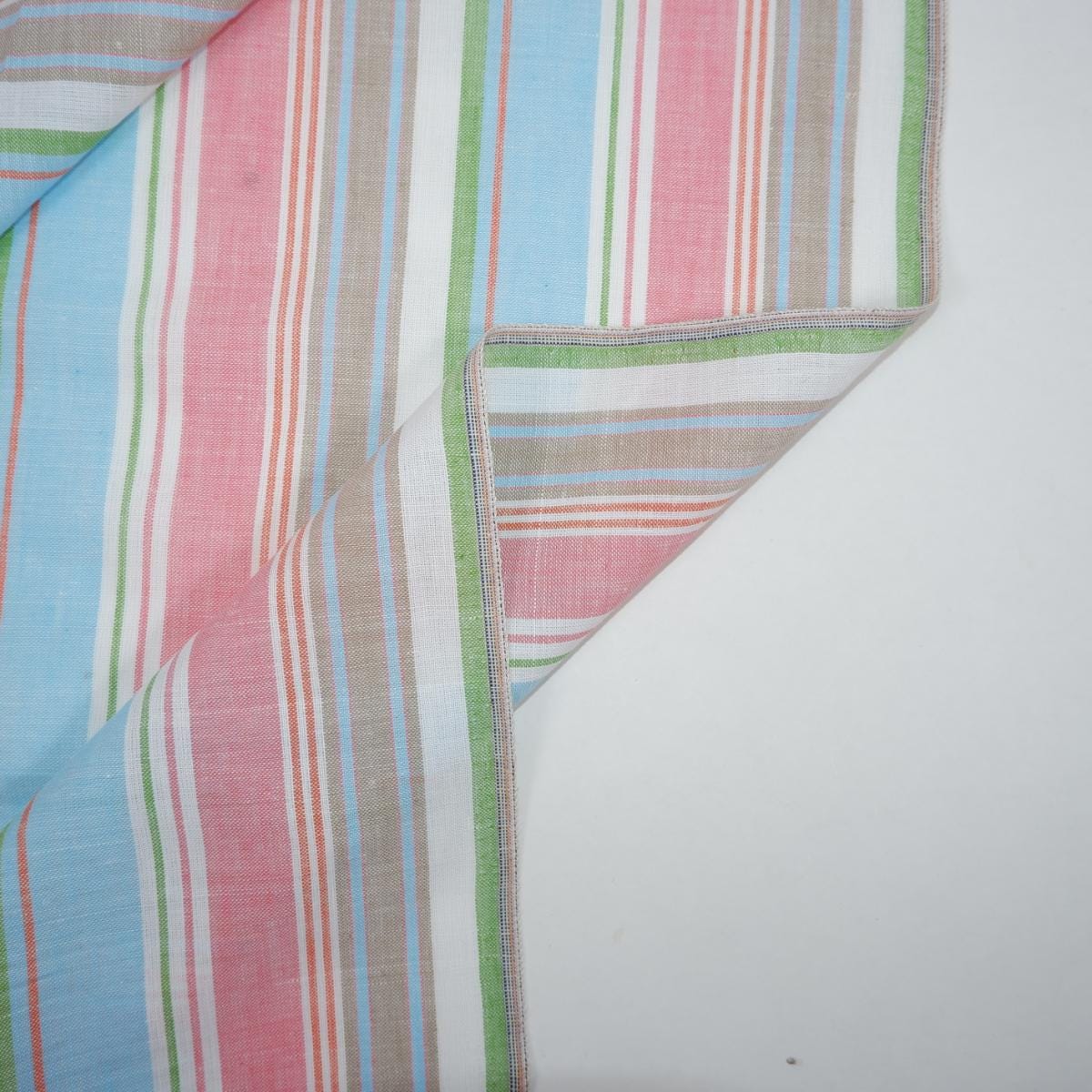 Premium Linen striped Fabric in blush pink BLUE white | Medium weight multicolor stripes Lisbon Stripe for clothing home textile