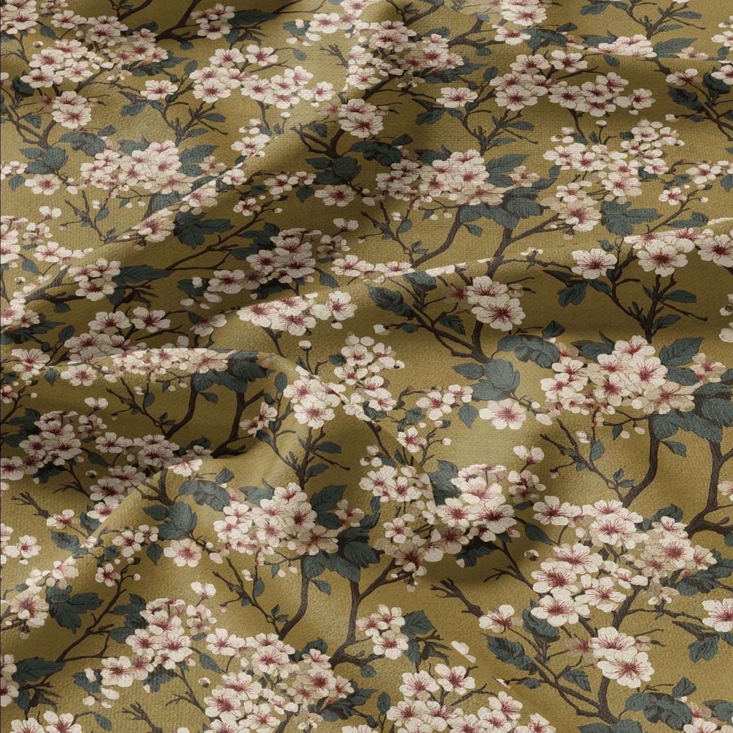 100% LINEN Fabric English flower print - mustard yellow beige floral print on white - heavy linen fabric for upholstery home decor 2612