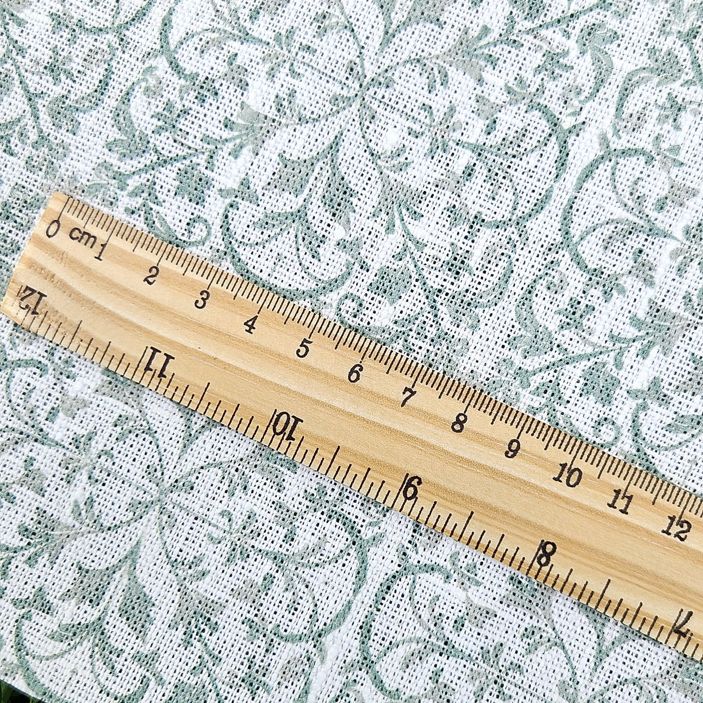 100% LINEN Fabric block print sage green on white - heavy linen fabric for upholstery home decor or medium for clothing 2559