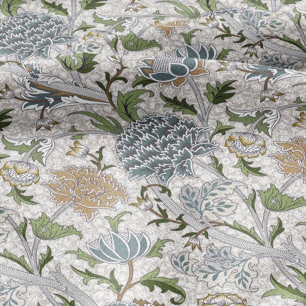 100% linen fabric William Morris Cray blue print - Victorian Art crafts linen Fabric - Historical pattern fabric upholstery dress making