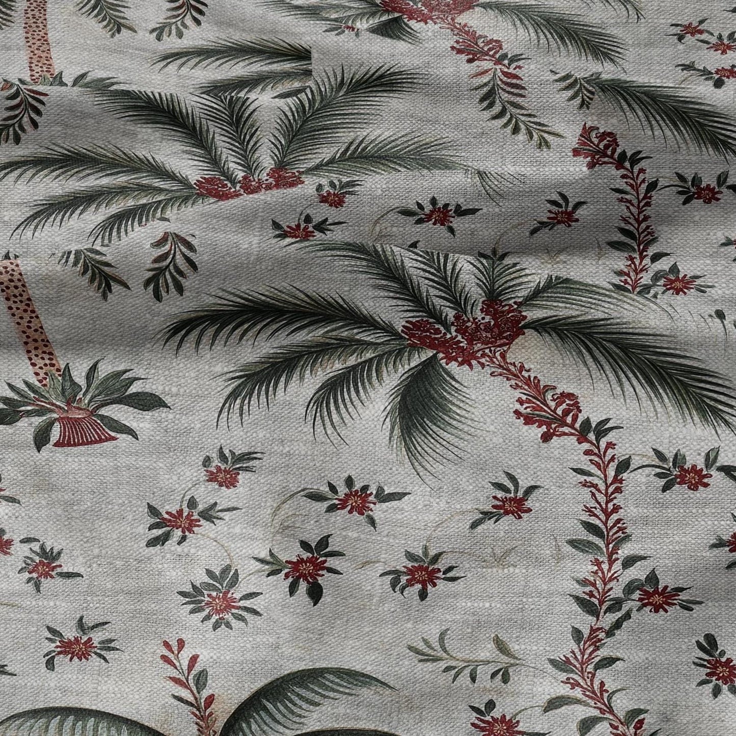 100% LINEN Fabric Palm tree print flowers - oatmeal linen fabric art deco print - fabric for home decor upholstery