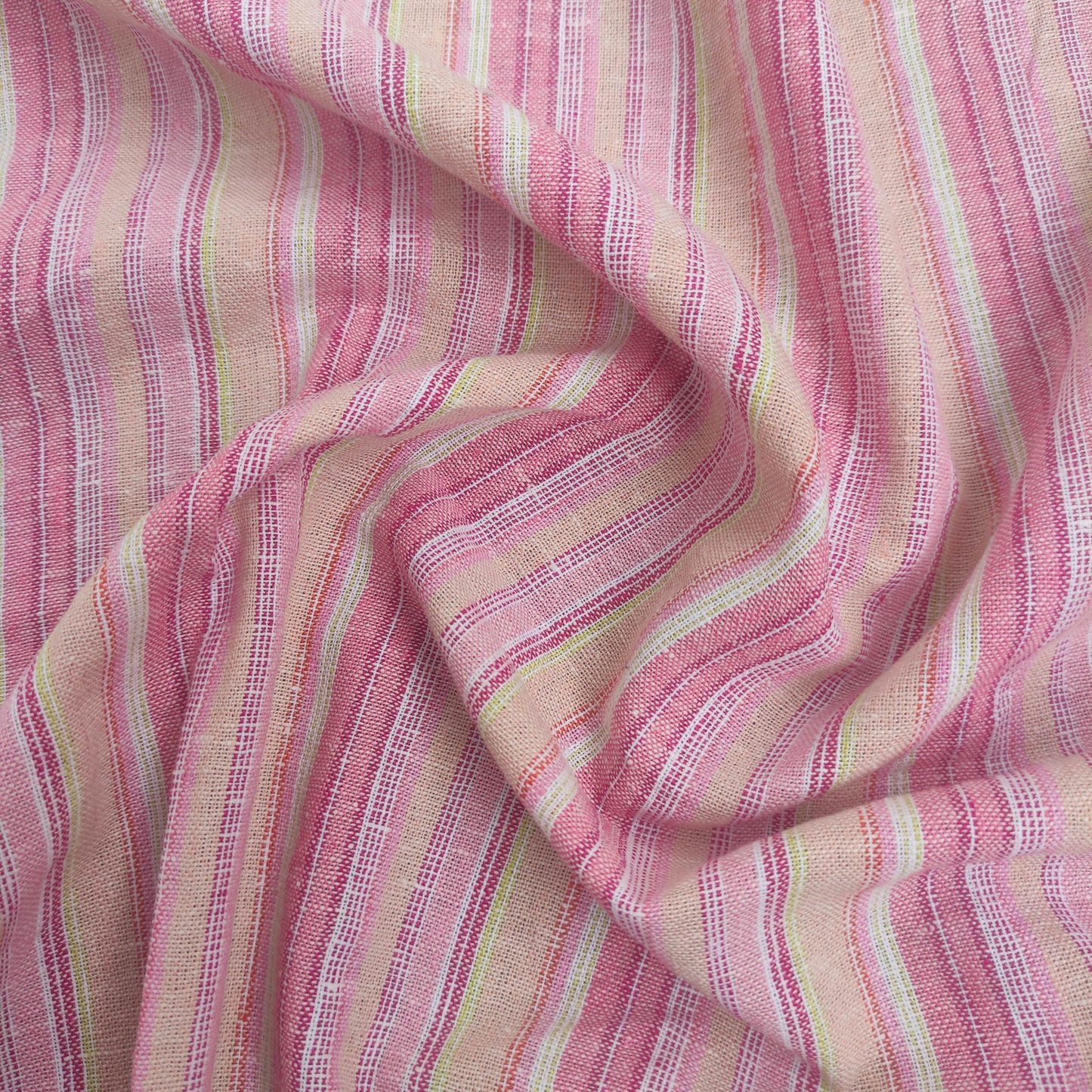 Premium Linen Santorini striped Fabric in red pink white | Medium weight multicolor stripes in red T138
