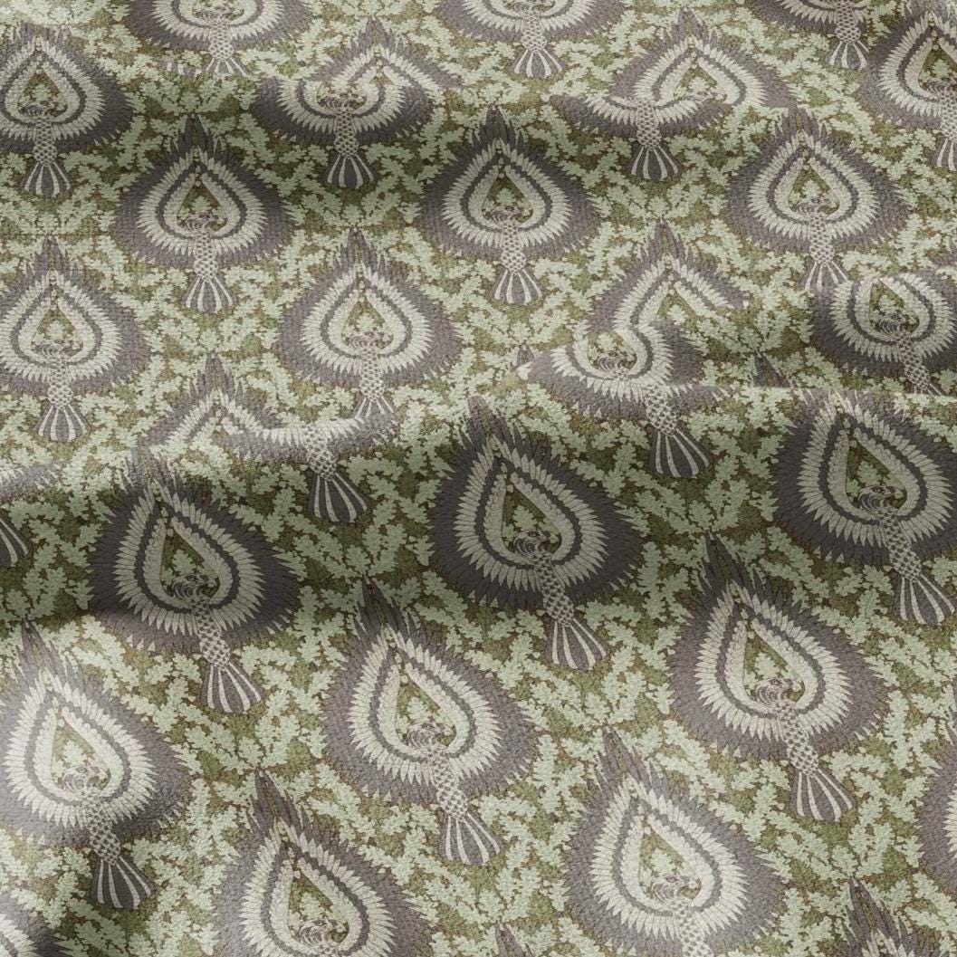 100% linen Vintage Eagles fabric for Curtain Upholstery Cushion - grey green print fabric for dress making sewing