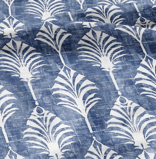 100% LINEN Fabric floral green palm trees print linen - blue linen botanical fabric for upholstery home decor dress making