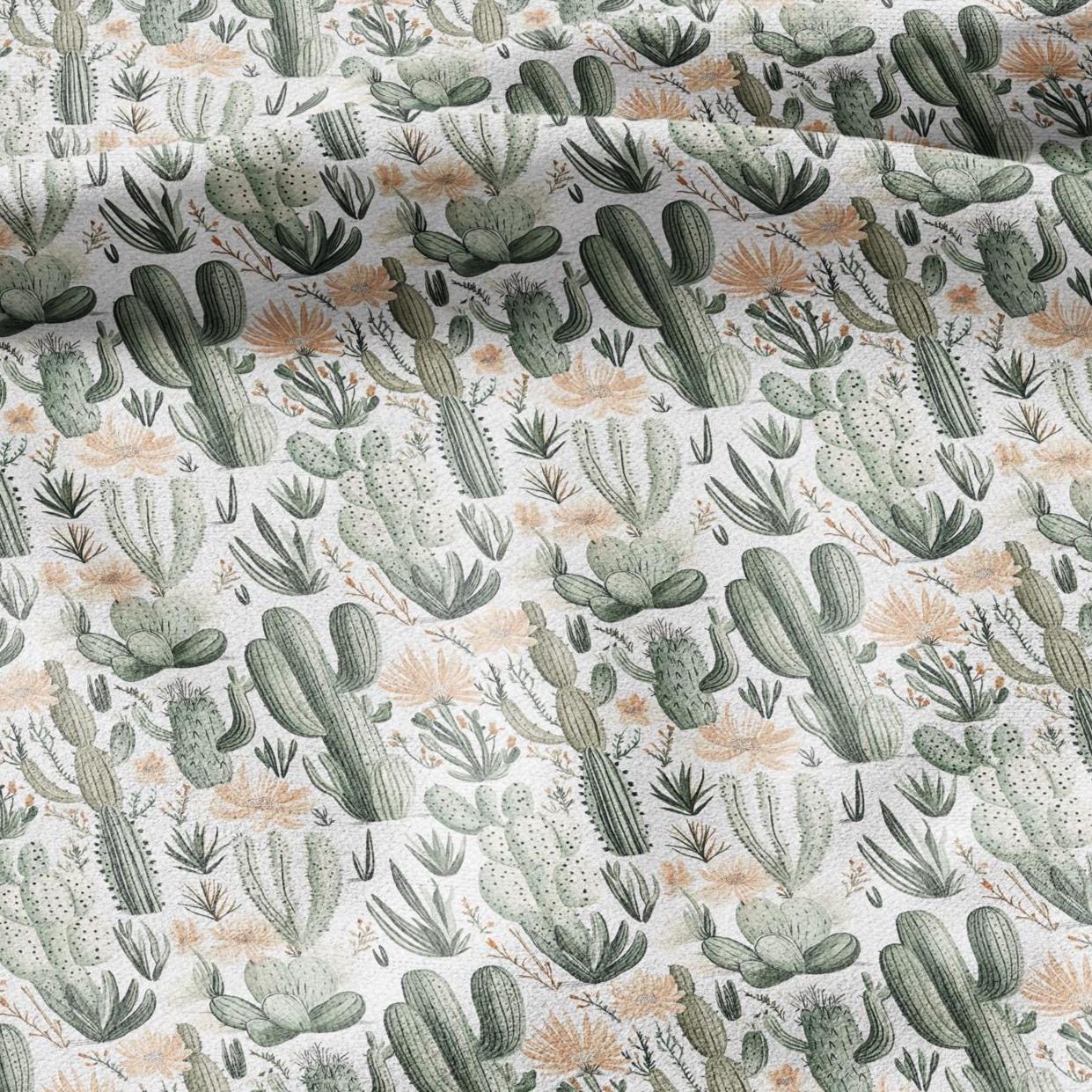 100% LINEN Fabric green Cactus - botanical flax fabric Greenery print upholstery dressmaking clothing - Tropical Desert fabric 2094