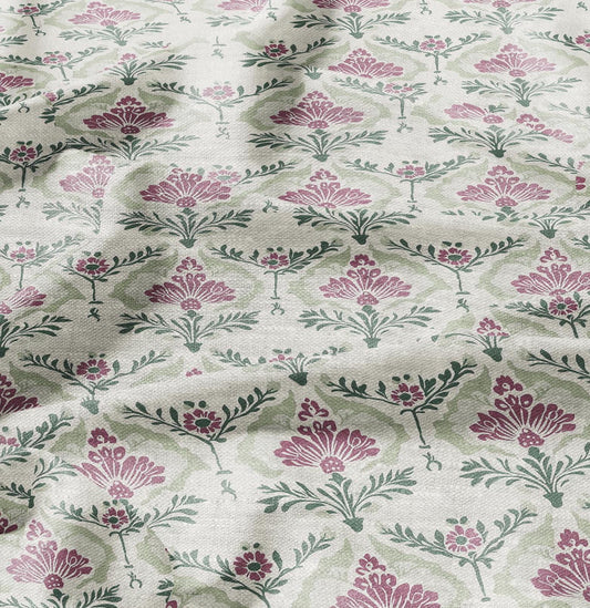 100% LINEN Fabric floral with botanical print - linen fabric with pale green print for upholstery home decor curtains pillowcases