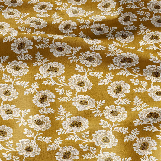 100% LINEN Fabric Shevanti flower - mustard yellow block print linen heavy for upholstery home decor - medium for dress making 2804