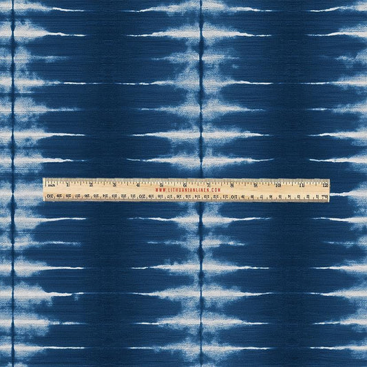 100% LINEN Fabric UPHOLSTERY 12oz - Indigo Shibori abstract stripe - Modern Geometric Dark Blue Neutral Minimal upholstery 2966