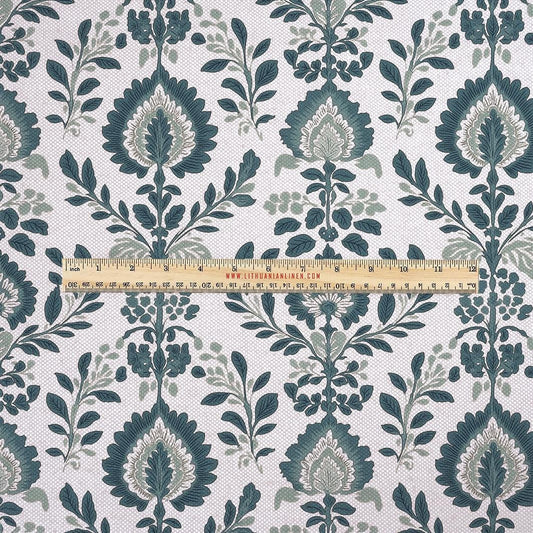100% LINEN Fabric UPHOLSTERY 12oz - green gray block print on oatmeal linen - Modern vintage Victorian upholstery 2045