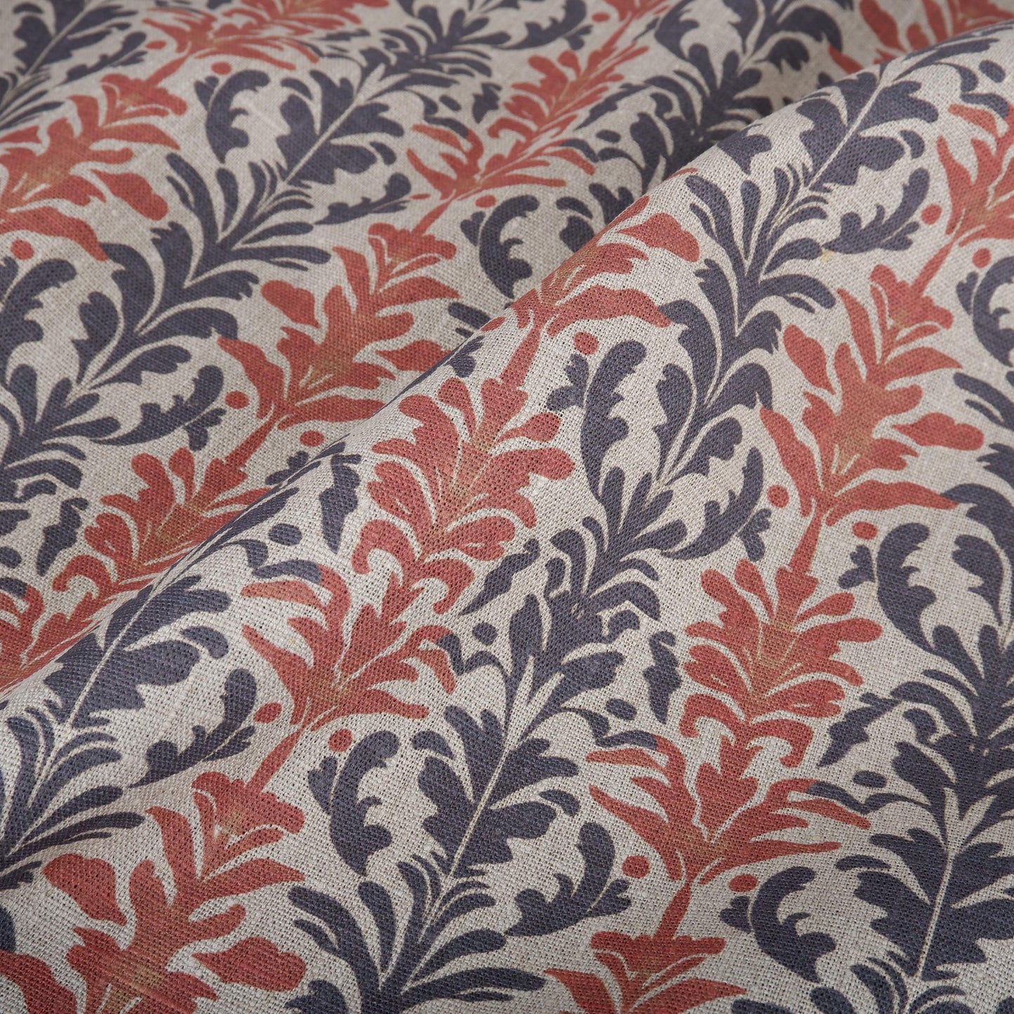 100% LINEN Fabric block print on oatmeal linen - linen fabric floral upholstery dress making curtains home textile