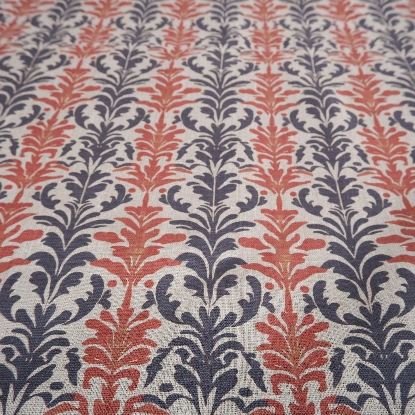 100% LINEN Fabric block print on oatmeal linen - linen fabric floral upholstery dress making curtains home textile