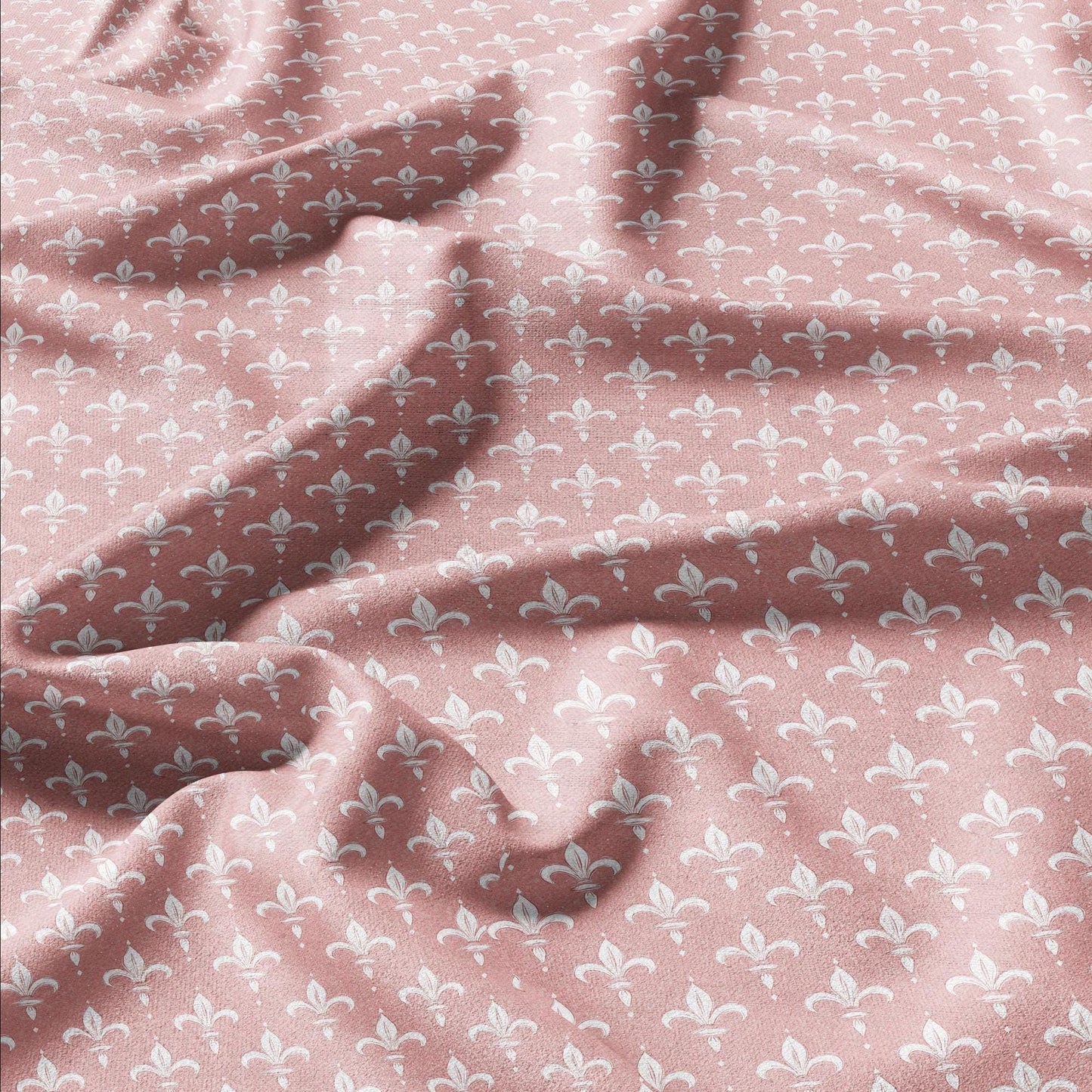 100% LINEN Fabric Fleur de lis print, linen fabric with pale pink french print, heavy linen fabric for upholstery home decor