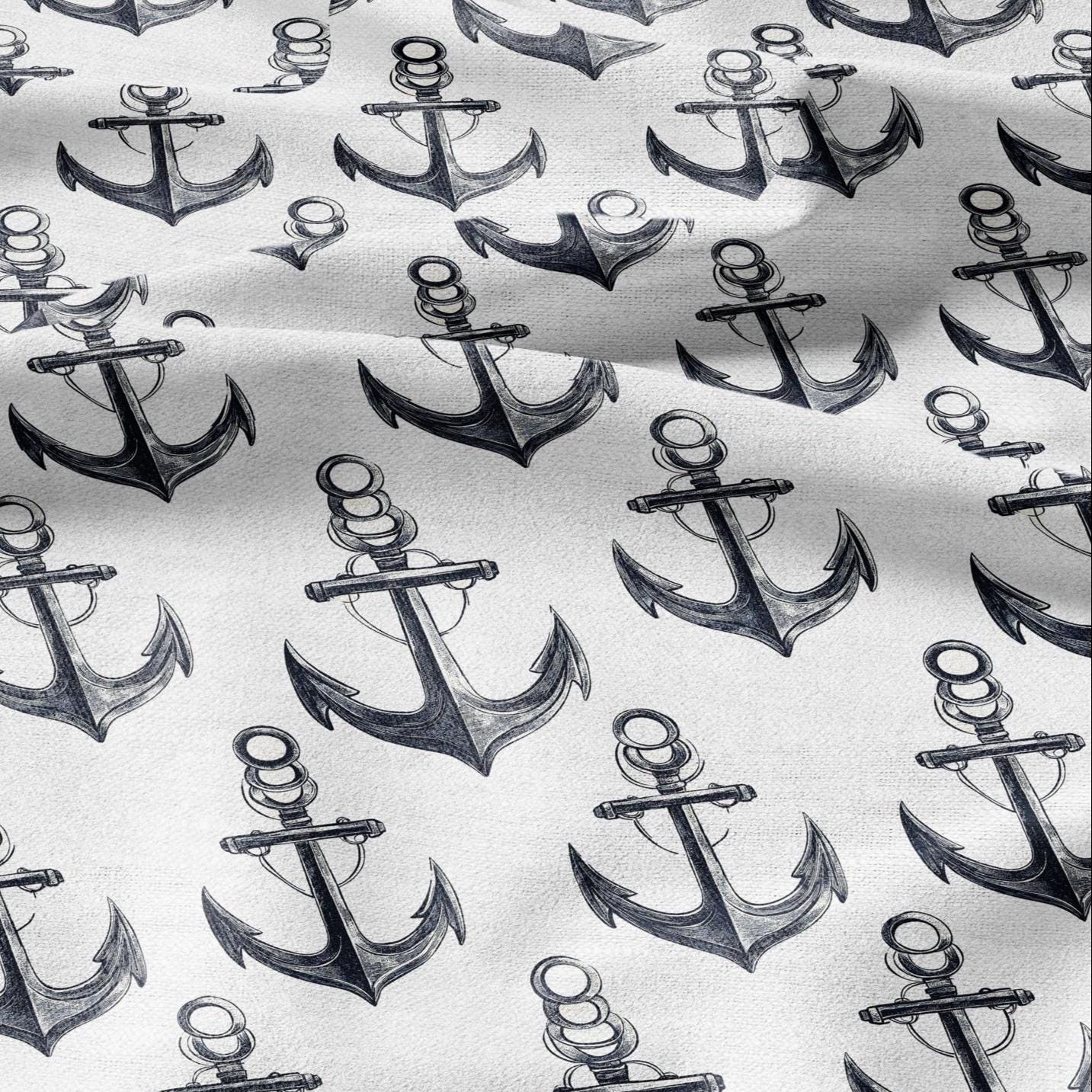 Anchor print on 100% LINEN - heavy fabric for upholstery or medium weight linen for dress making