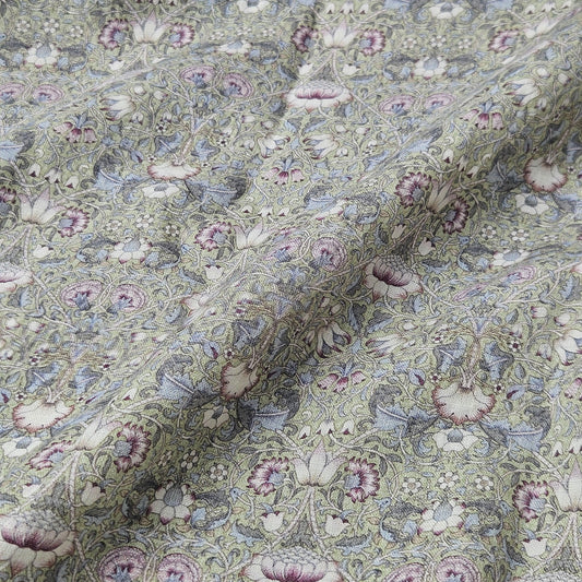 William Morris Loddon grey green print on 100% LINEN - Victorian Art crafts linen Fabric - botanical Historical upholstery home textile 2552